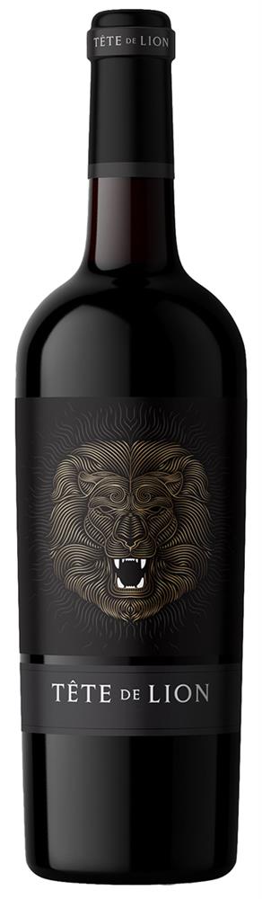 wine bottle with a lion on a black label