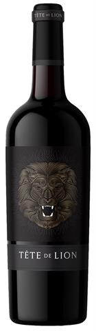 wine bottle with a lion on a black label