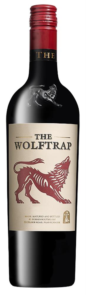 wine bottle with a wolf on a yellow label