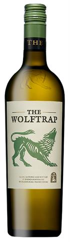 wine bottle with a wolf on a yellow label